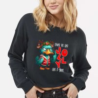 This Is As Jolly As I Get Funny Sarcastic Grumpy Duck Christmas Cropped Pullover Crew