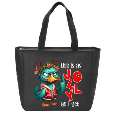 This Is As Jolly As I Get Funny Sarcastic Grumpy Duck Christmas Zip Tote Bag