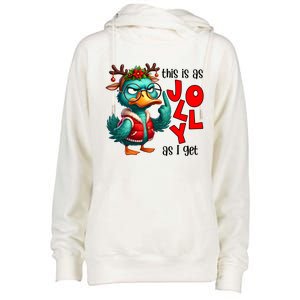 This Is As Jolly As I Get Funny Sarcastic Grumpy Duck Christmas Womens Funnel Neck Pullover Hood