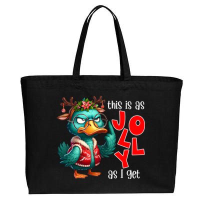 This Is As Jolly As I Get Funny Sarcastic Grumpy Duck Christmas Cotton Canvas Jumbo Tote