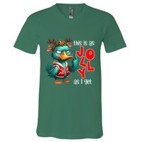 This Is As Jolly As I Get Funny Sarcastic Grumpy Duck Christmas V-Neck T-Shirt