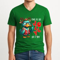 This Is As Jolly As I Get Funny Sarcastic Grumpy Duck Christmas V-Neck T-Shirt