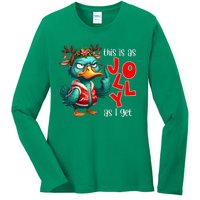 This Is As Jolly As I Get Funny Sarcastic Grumpy Duck Christmas Ladies Long Sleeve Shirt