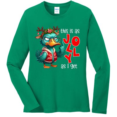 This Is As Jolly As I Get Funny Sarcastic Grumpy Duck Christmas Ladies Long Sleeve Shirt