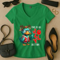 This Is As Jolly As I Get Funny Sarcastic Grumpy Duck Christmas Women's V-Neck T-Shirt