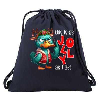 This Is As Jolly As I Get Funny Sarcastic Grumpy Duck Christmas Drawstring Bag