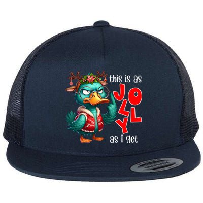 This Is As Jolly As I Get Funny Sarcastic Grumpy Duck Christmas Flat Bill Trucker Hat