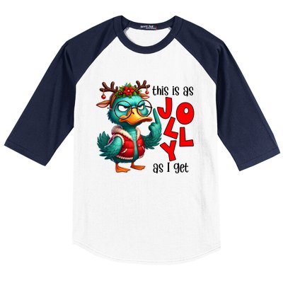 This Is As Jolly As I Get Funny Sarcastic Grumpy Duck Christmas Baseball Sleeve Shirt