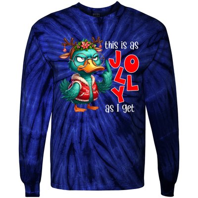 This Is As Jolly As I Get Funny Sarcastic Grumpy Duck Christmas Tie-Dye Long Sleeve Shirt