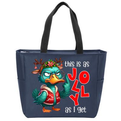 This Is As Jolly As I Get Funny Sarcastic Grumpy Duck Christmas Zip Tote Bag