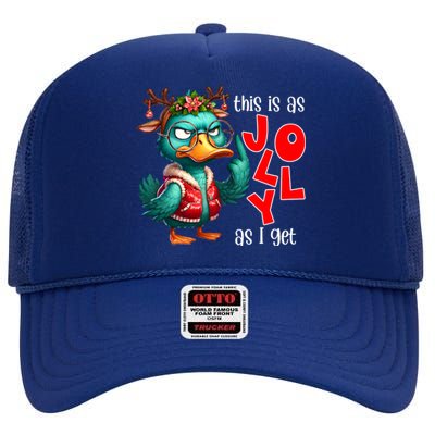 This Is As Jolly As I Get Funny Sarcastic Grumpy Duck Christmas High Crown Mesh Back Trucker Hat