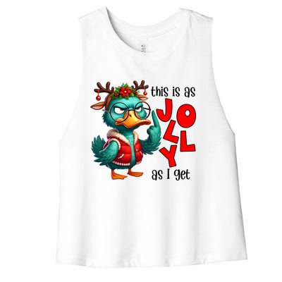 This Is As Jolly As I Get Funny Sarcastic Grumpy Duck Christmas Women's Racerback Cropped Tank