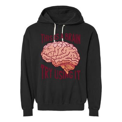 This Is A Brain Try Using It Funny Garment-Dyed Fleece Hoodie