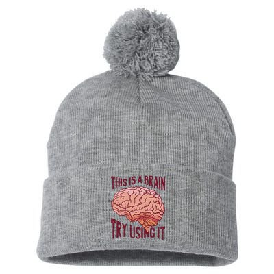 This Is A Brain Try Using It Funny Pom Pom 12in Knit Beanie