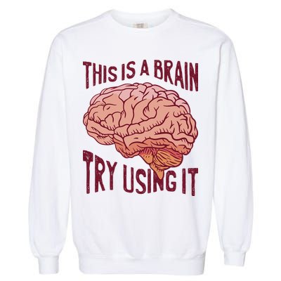 This Is A Brain Try Using It Funny Garment-Dyed Sweatshirt