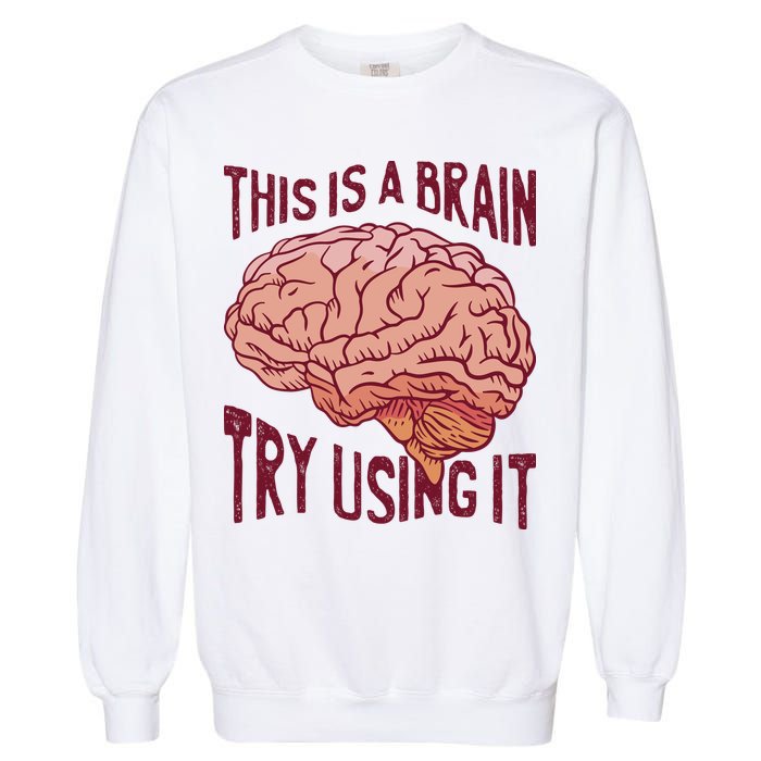 This Is A Brain Try Using It Funny Garment-Dyed Sweatshirt
