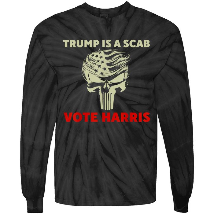 Trump Is A Scab Vote Harris Waltz New Way Move Forward Flag Tie-Dye Long Sleeve Shirt