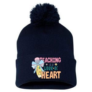 Teaching Is A Work Of Heart Back To School Pom Pom 12in Knit Beanie