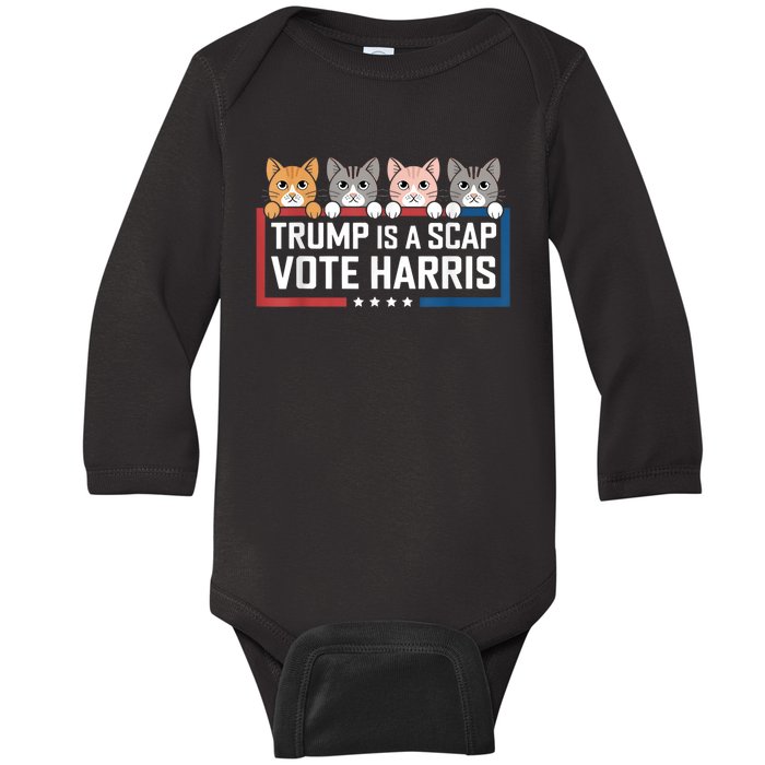 Trump Is A Scab Vote Harris Baby Long Sleeve Bodysuit