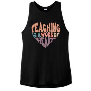 Teaching Is A Work Of Heart Typography Retro Teacher Ladies PosiCharge Tri-Blend Wicking Tank