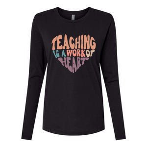 Teaching Is A Work Of Heart Typography Retro Teacher Womens Cotton Relaxed Long Sleeve T-Shirt