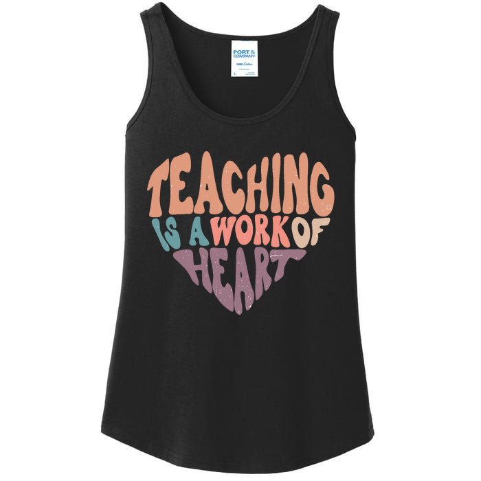 Teaching Is A Work Of Heart Typography Retro Teacher Ladies Essential Tank