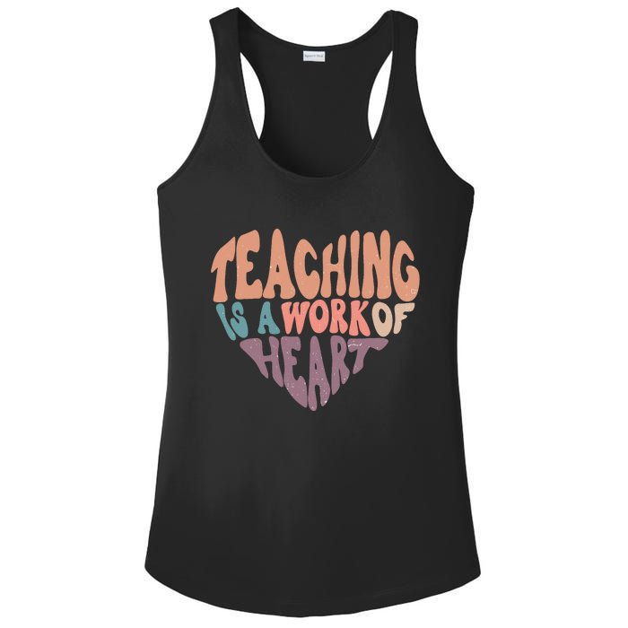 Teaching Is A Work Of Heart Typography Retro Teacher Ladies PosiCharge Competitor Racerback Tank