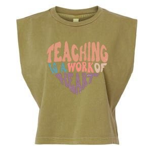 Teaching Is A Work Of Heart Typography Retro Teacher Garment-Dyed Women's Muscle Tee