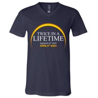 Twice In A Lifetime Total Solar Eclipse April 8 2024 V-Neck T-Shirt