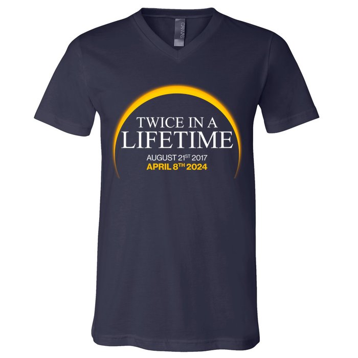 Twice In A Lifetime Total Solar Eclipse April 8 2024 V-Neck T-Shirt