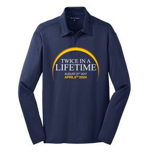 Twice In A Lifetime Total Solar Eclipse April 8 2024 Silk Touch Performance Long Sleeve Polo