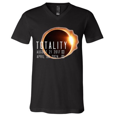 Twice in a Lifetime Totality Solar Eclipse 2017 & 2024 V-Neck T-Shirt