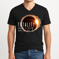 Twice in a Lifetime Totality Solar Eclipse 2017 & 2024 V-Neck T-Shirt