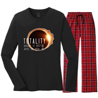 Twice in a Lifetime Totality Solar Eclipse 2017 & 2024 Women's Long Sleeve Flannel Pajama Set 