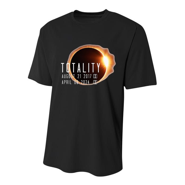 Twice in a Lifetime Totality Solar Eclipse 2017 & 2024 Youth Performance Sprint T-Shirt