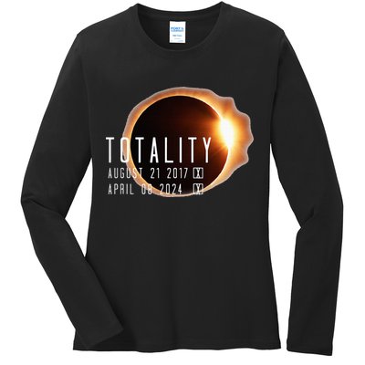 Twice in a Lifetime Totality Solar Eclipse 2017 & 2024 Ladies Long Sleeve Shirt