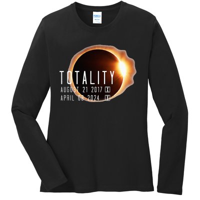 Twice in a Lifetime Totality Solar Eclipse 2017 & 2024 Ladies Long Sleeve Shirt