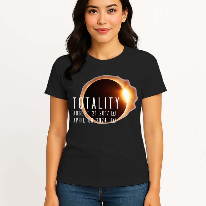 Twice in a Lifetime Totality Solar Eclipse 2017 & 2024 Womens T-Shirt