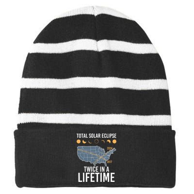 Twice In A Lifetime Solar Eclipse 2024 Total Eclipse Striped Beanie with Solid Band