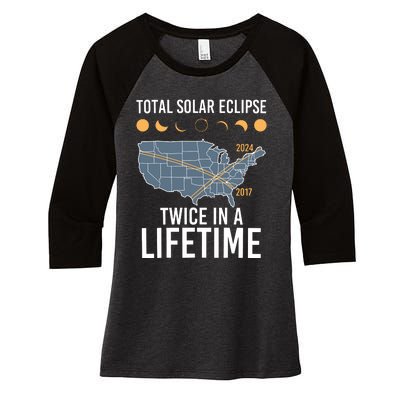 Twice In A Lifetime Solar Eclipse 2024 Total Eclipse Women's Tri-Blend 3/4-Sleeve Raglan Shirt