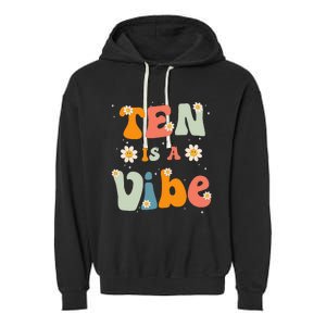 Ten Is A Vibe 10th Birthday Party 10 Ten Year Old Decor Garment-Dyed Fleece Hoodie