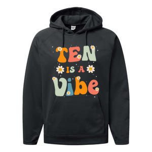 Ten Is A Vibe 10th Birthday Party 10 Ten Year Old Decor Performance Fleece Hoodie