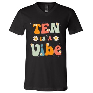 Ten Is A Vibe 10th Birthday Party 10 Ten Year Old Decor V-Neck T-Shirt