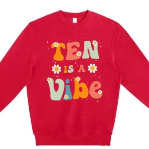 Ten Is A Vibe 10th Birthday Party 10 Ten Year Old Decor Premium Crewneck Sweatshirt