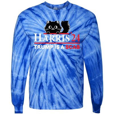 Trump Is A Scab Vote Harris Funny Harris Kamala Trump Tie-Dye Long Sleeve Shirt