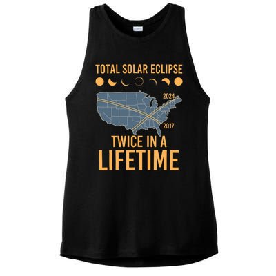 Twice In A Lifetime Solar Eclipse 2024 Total Eclipse Ladies PosiCharge Tri-Blend Wicking Tank