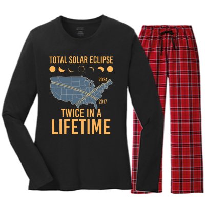 Twice In A Lifetime Solar Eclipse 2024 Total Eclipse Women's Long Sleeve Flannel Pajama Set 