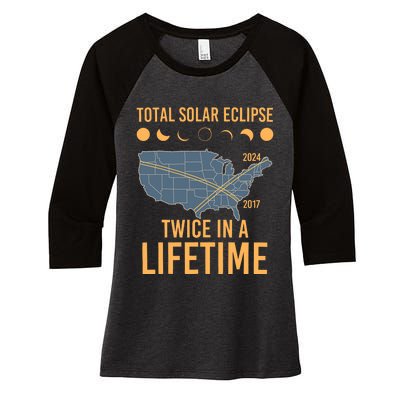 Twice In A Lifetime Solar Eclipse 2024 Total Eclipse Women's Tri-Blend 3/4-Sleeve Raglan Shirt