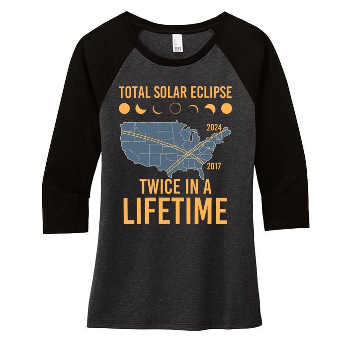 Twice In A Lifetime Solar Eclipse 2024 Total Eclipse Women's Tri-Blend 3/4-Sleeve Raglan Shirt