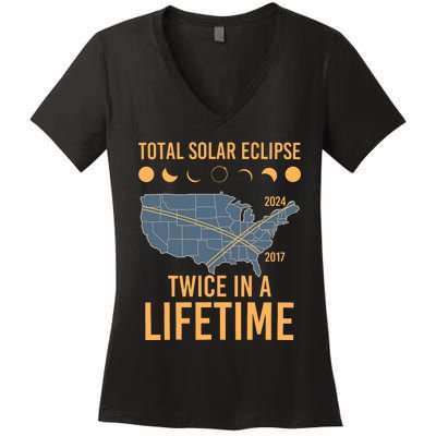 Twice In A Lifetime Solar Eclipse 2024 Total Eclipse Women's V-Neck T-Shirt